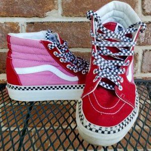 Vans Old Skool Red Pink White Hi Top Sneakers Men's sz 8.5 - Women's sz 10